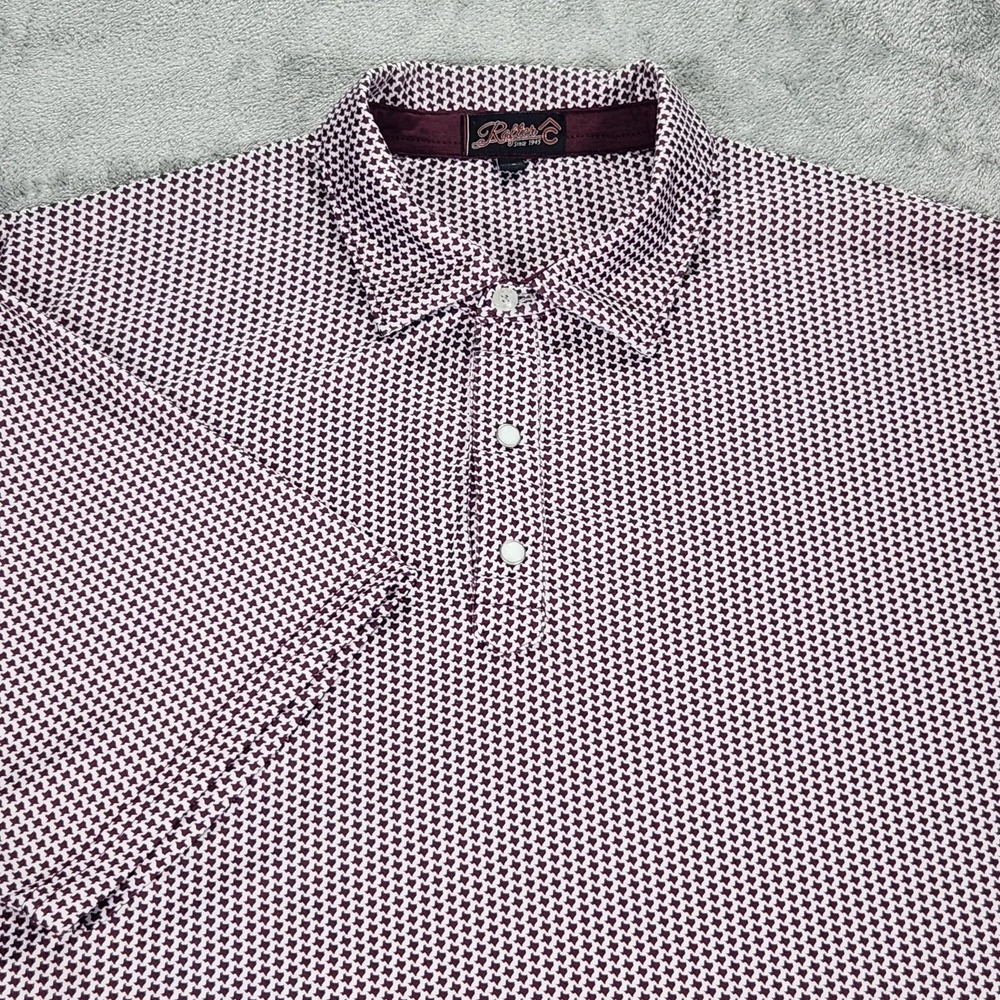 Rafter C Polo Shirt Mens XL Red Texas Print Western Stretch Knit Casual